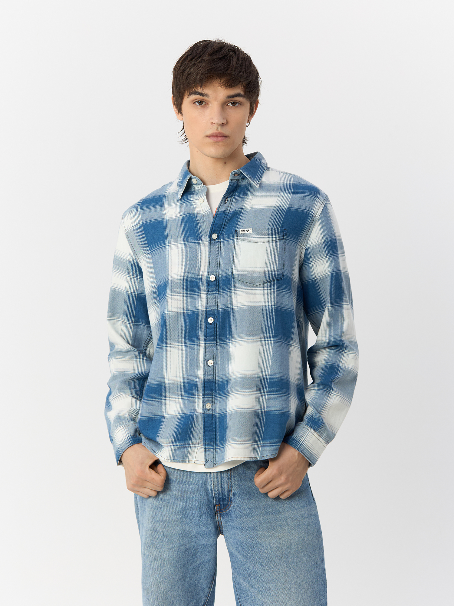 

Рубашка мужская Wrangler 112146095 синяя 2XL, Синий, 112146095