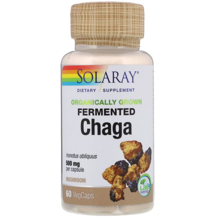 Витамины и минералы для спортсменов Solaray Chaga Mushroom Organically Grown (Ферментирова