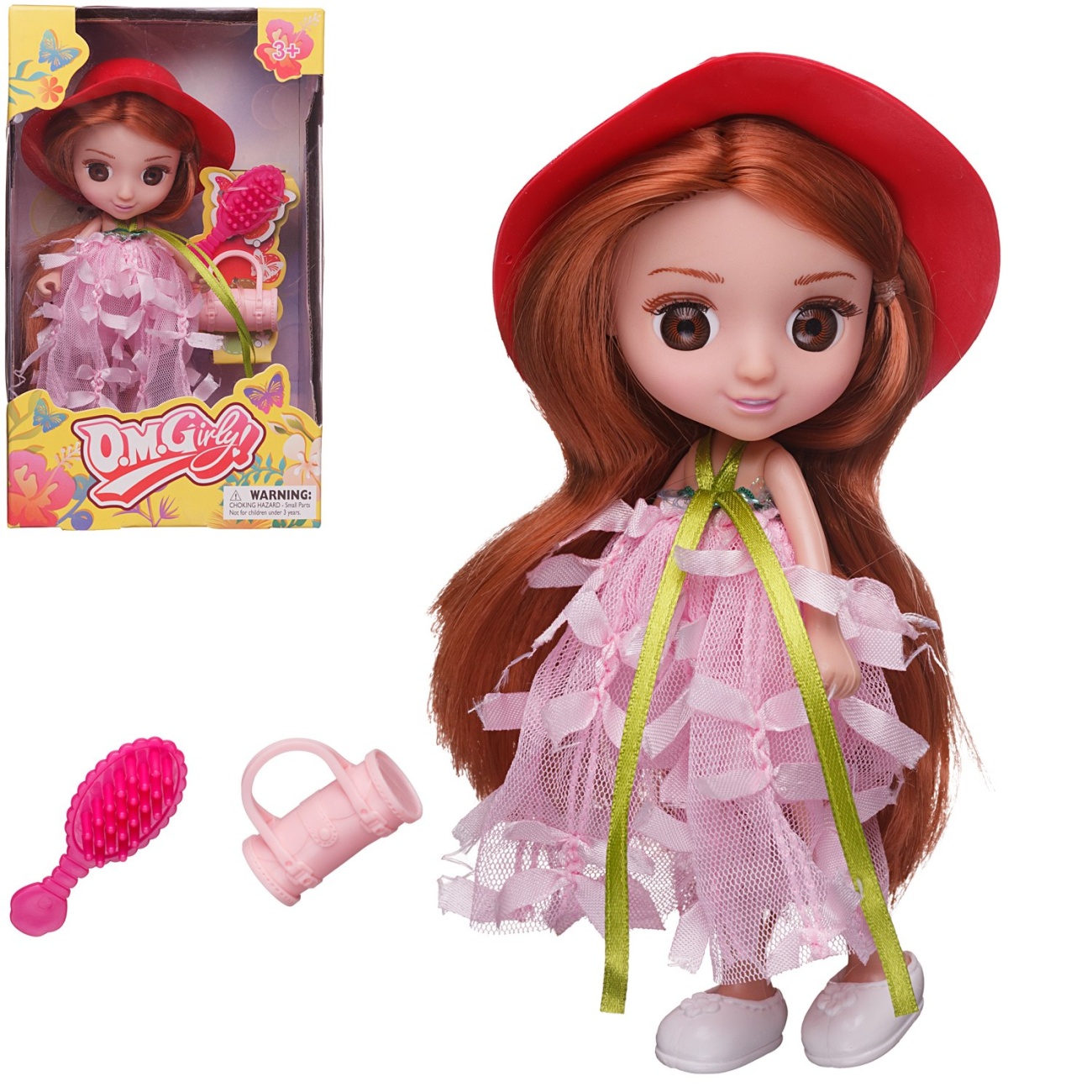 Кукла ABtoys Цветочная фантазия в розовом платье и красной шляпке 16,5 см 65004/розовое
