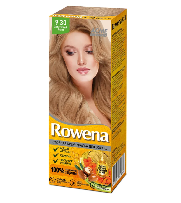 Крем-краска для волос Rowena стойкая тон 9.30 Золотистый блонд