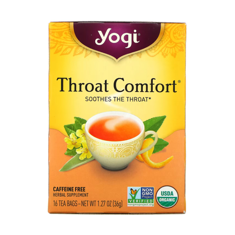 Чай в пакетиках Yogi Tea Throat Comfort Комфорт для горла без кофеина, 16 пакетиков