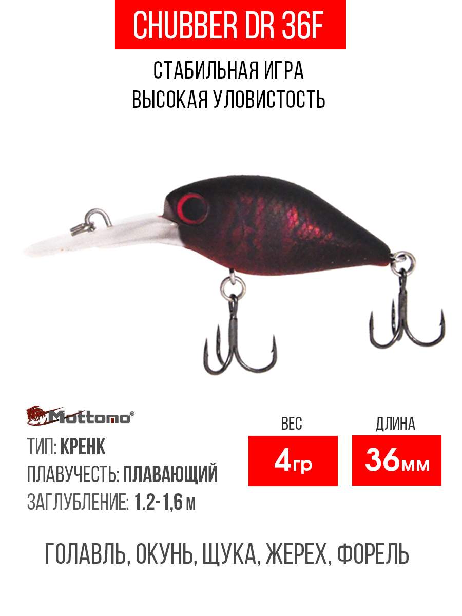 

Воблер Mottomo Chubber DR 36F 4g Dark Fuel, Разноцветный, Chubber DR