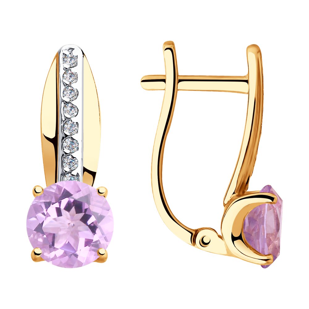 

Серьги из красного золота Diamant 31-320-00257-3, фианит/аметист, 31-320-00257-3