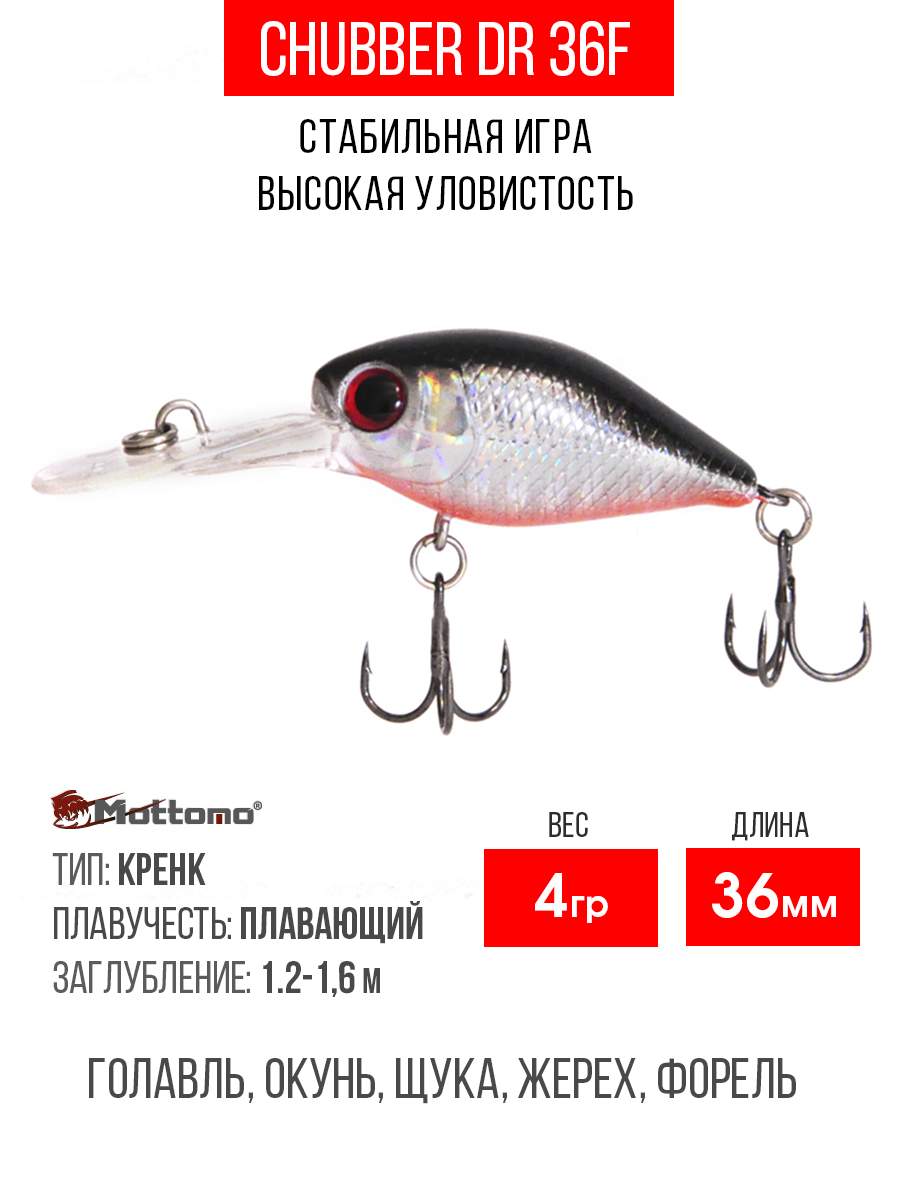 

Воблер Mottomo Chubber DR 36F 4g Silver Fish, Разноцветный, Chubber DR