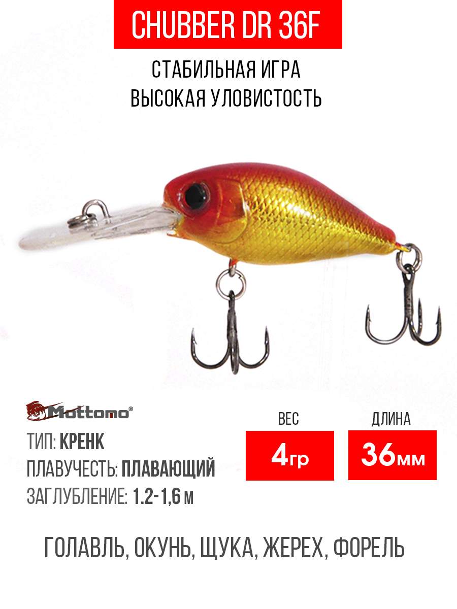 

Воблер Mottomo Chubber DR 36F 4g Orange Gold, Разноцветный, Chubber DR