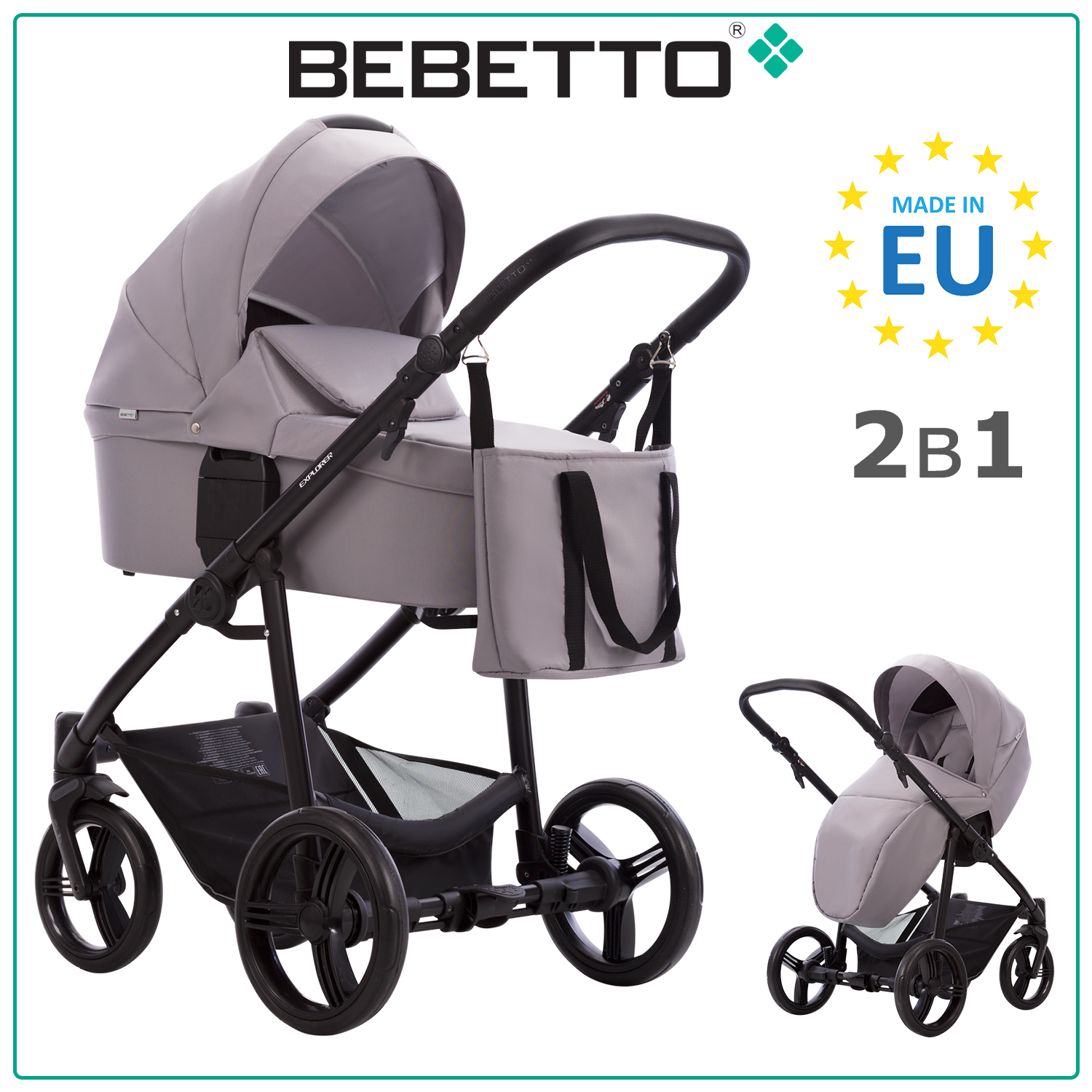 

Детская коляска 2 в 1 Bebetto Explorer AIR 10, рама черная, Explorer AIR