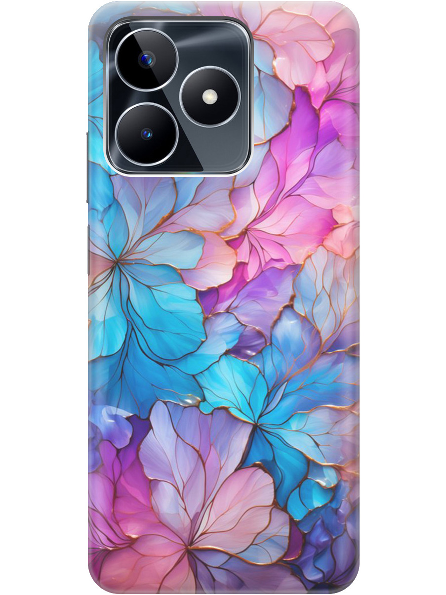 

Силиконовый чехол на Realme C53/C51 с рисунком "Цветочный витраж", Голубой;розовый, 20000089
