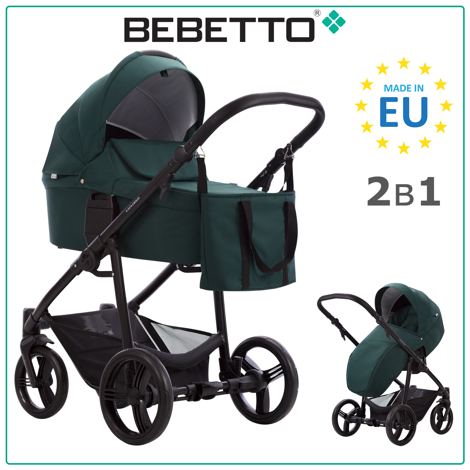 

Детская коляска 2 в 1 Bebetto Explorer AIR 09, рама черная, Explorer AIR