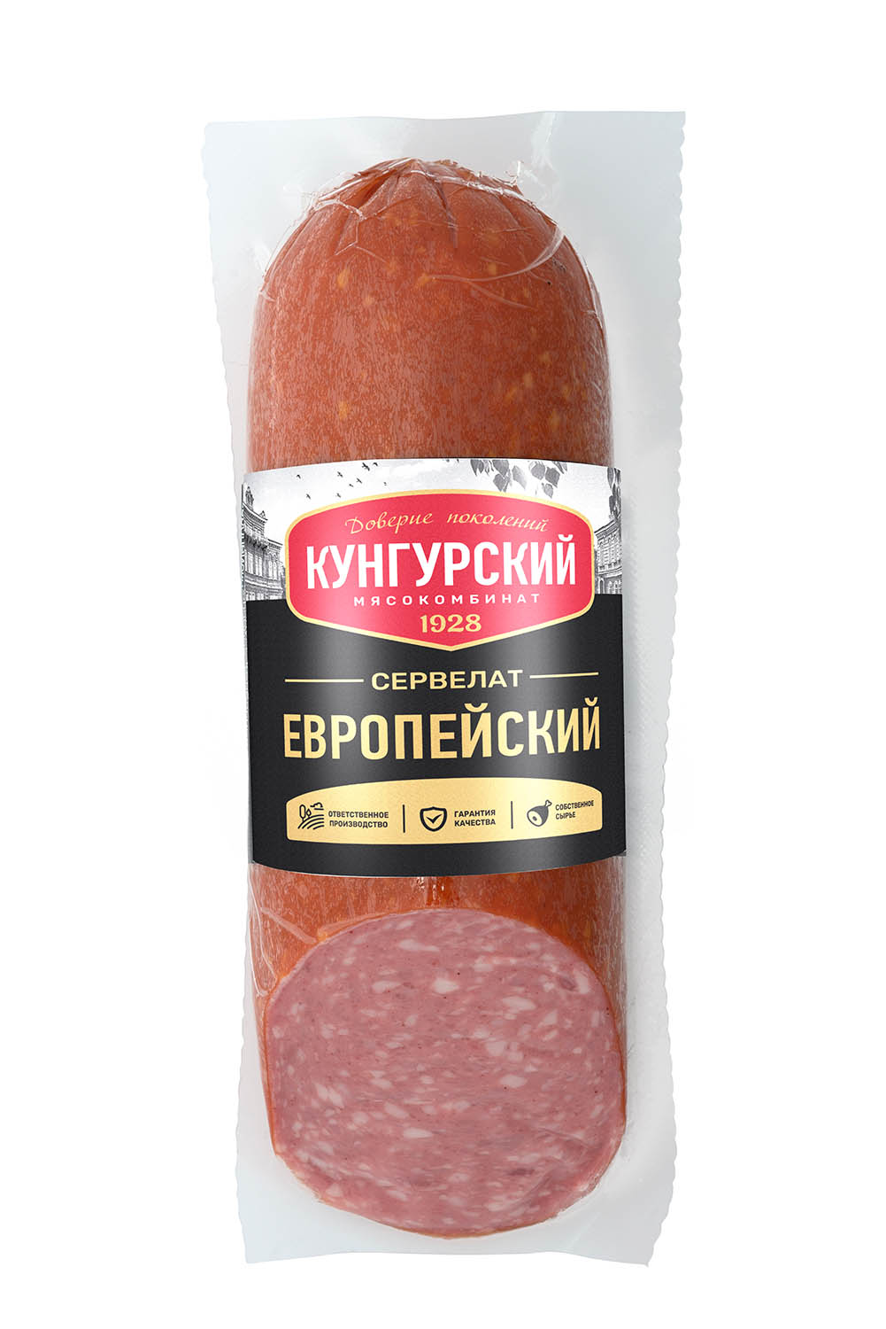 

Колбаса варено-копченая Кунгурский МК сервелат, Европейский, в вакууме, срез, 380 г