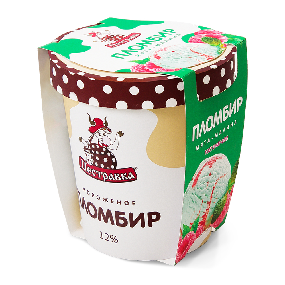 

Мороженое Пестравка пломбир, мята и малина, 12%, 270 г