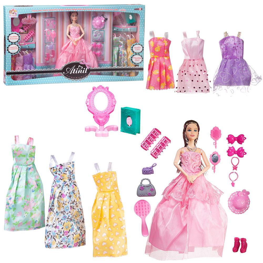 Кукла Junfa Atinil Гардероб модницы с 6 доп платьями и аксессуарами 28см WJ-21511/розовое