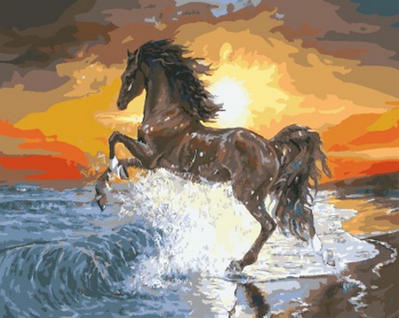 фото Картина по номерам цветной мир ярких идей конь на закате gx7838