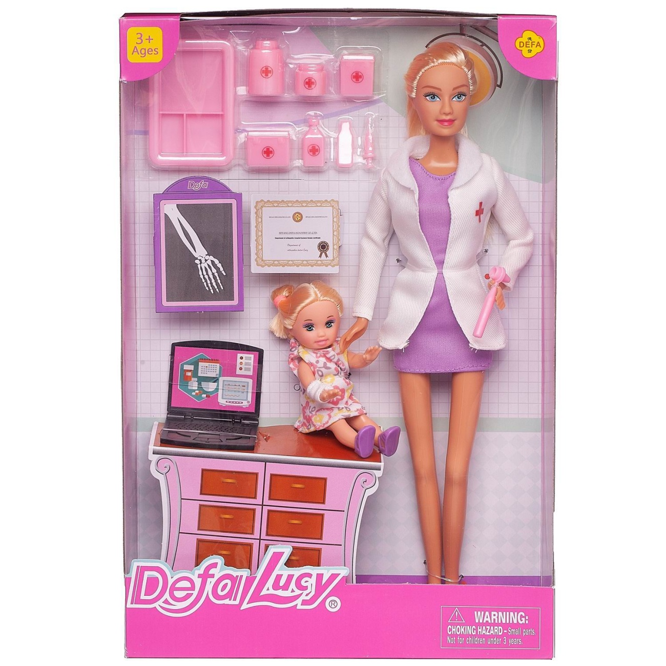 Кукла Defa Lucy Доктор с девочкой-малышкой на приеме, с аксессуарами 29см 8348d/фиолетовое