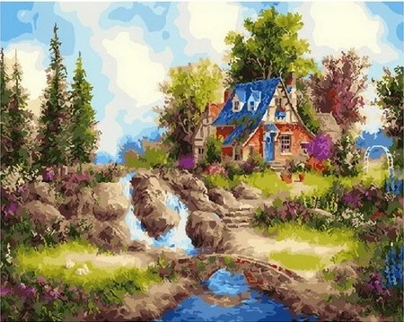 

Картина по номерам PaintBoy Домик у ручья МСА562