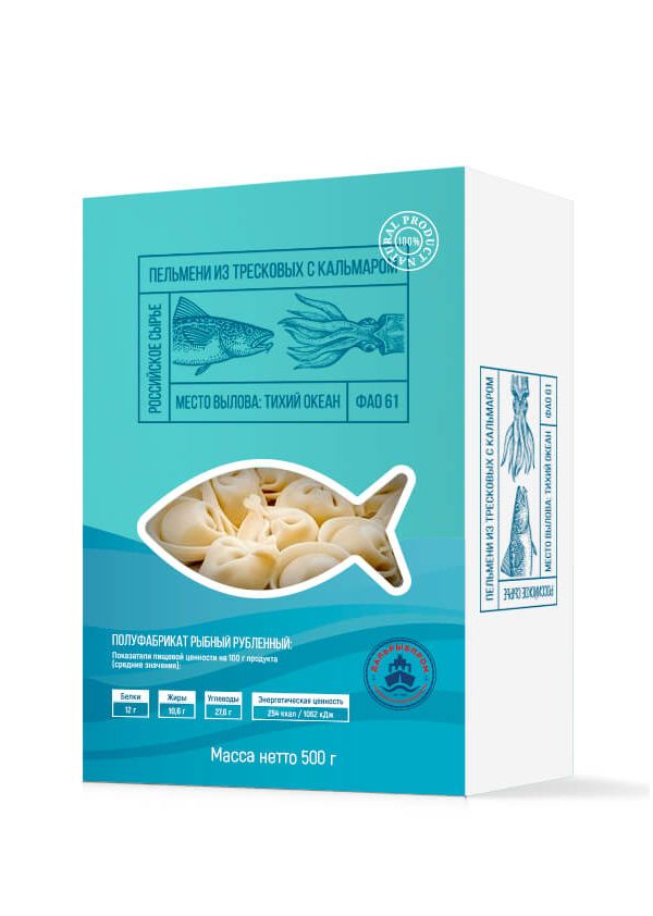 

Пельмени Дальрыбпром рыбные, из тресковых, с кальмаром, 500 г