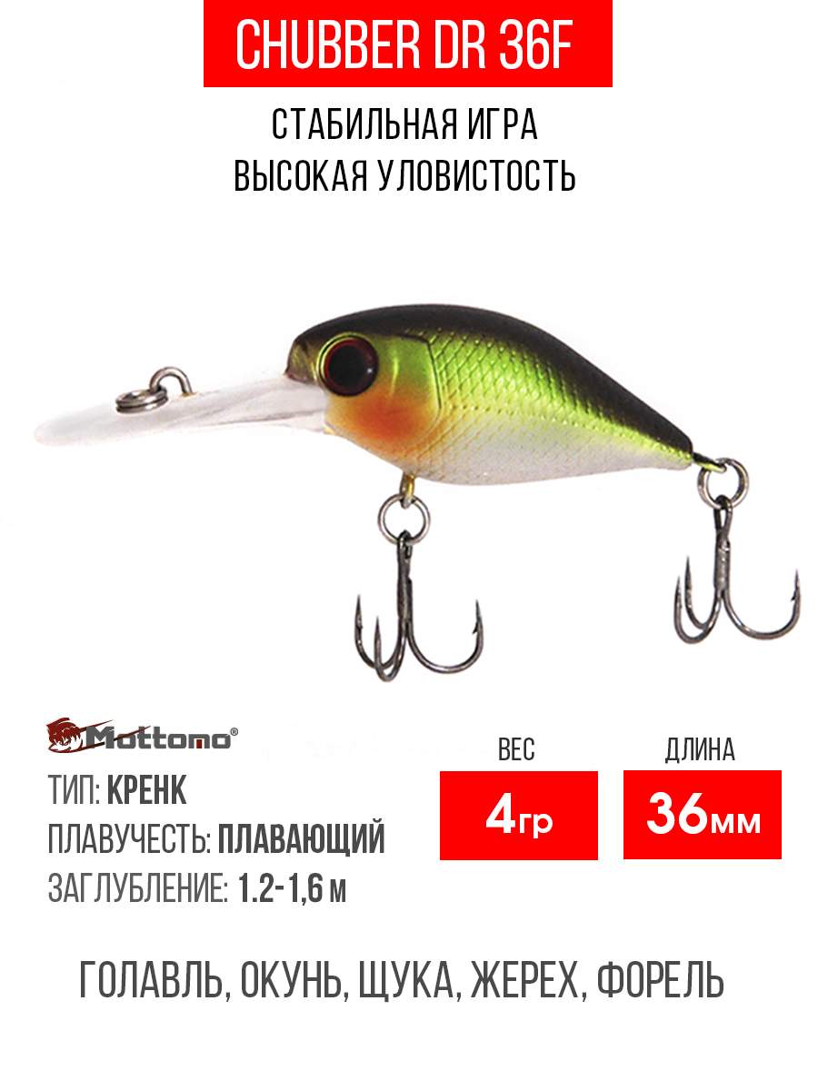 

Воблер Mottomo Chubber DR 36F 4g Light Green, Разноцветный, Chubber DR