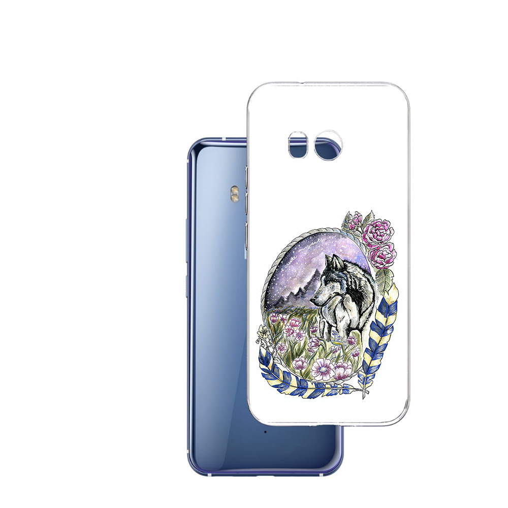 

Чехол MyPads Tocco для HTC U11 нарисованный волк в цветах с перьями, Прозрачный, Tocco