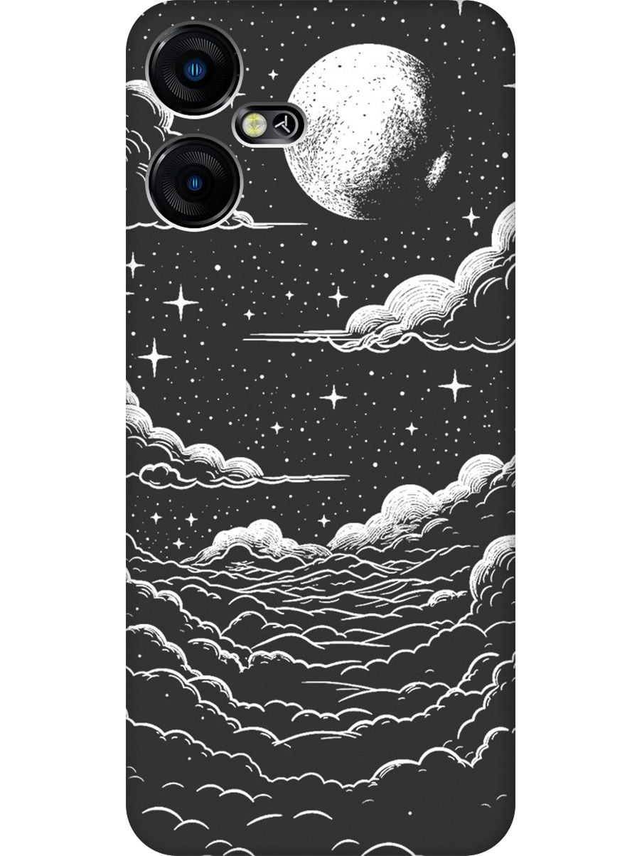 

Силиконовый чехол на Tecno Pova Neo 3 с принтом "Луна и облака" матовый черный, Черный;белый, 778683541