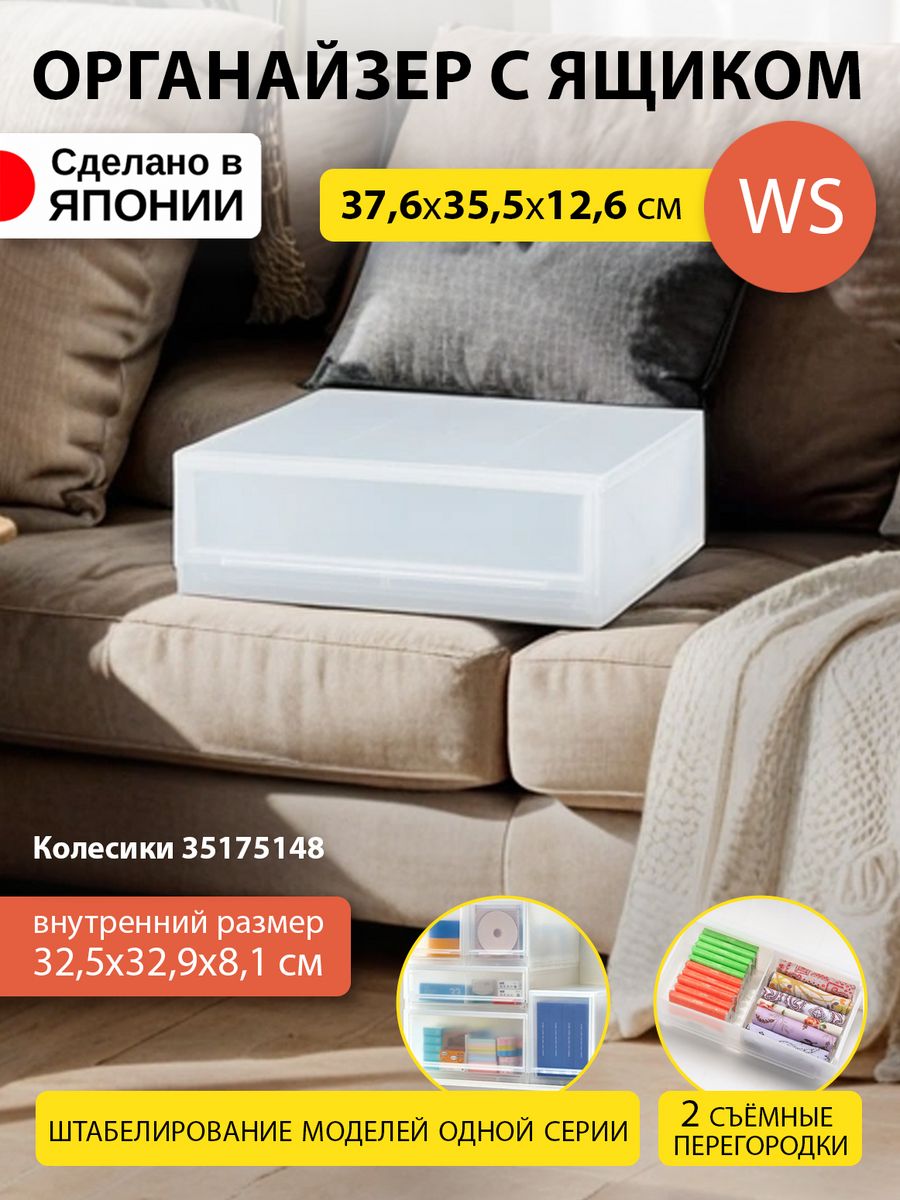 

Короб для хранения вещей SANKA пластиковый 37,6х35,5х12,6 см WS, SA-202851