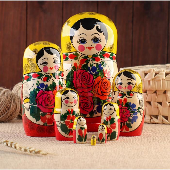 

Матрёшка «Розочка», жёлтый платок, 8 кукольная, 19-22 см, ручная работа