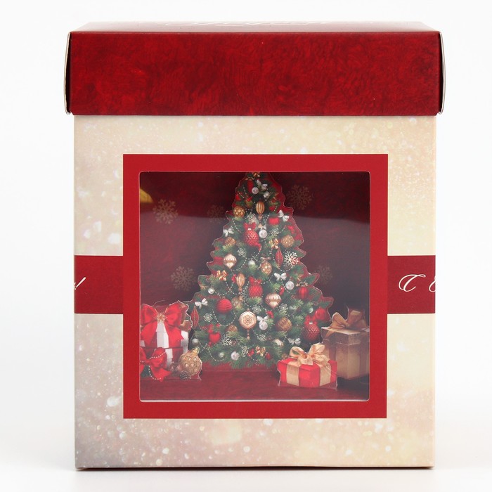 

Коробка с 3D эффектом Дарите Счастье С Новым годом», ёлочка 11 х 11 х 13 см, Белый;красный