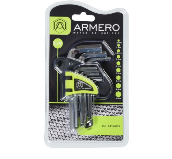 

Набор угловых шестигранных ключей Armero A410/095, 9шт, CrV, короткие