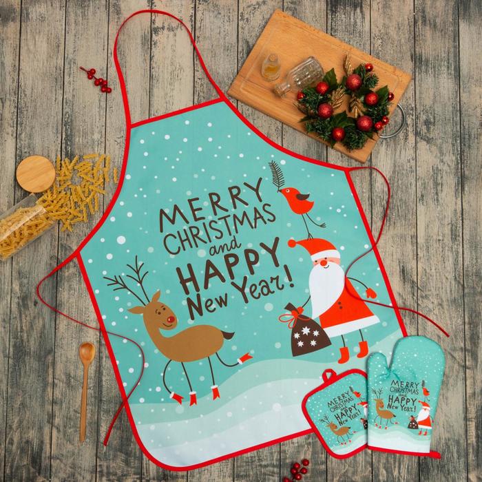 

Кухонный набор Доляна New Year, прихватка 17x17 , варежка 26x16 , фартук 60x80
