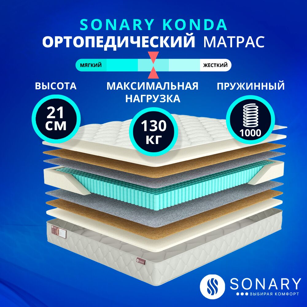 

Матрас Sonary Konda 220х180 серии Flow, Бежевый;белый;серый;серебристый, Konda