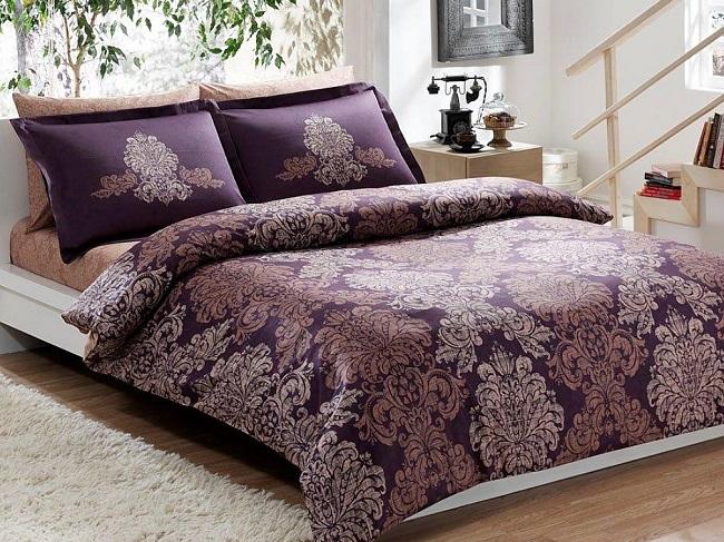 

Постельное белье из люксового сатина Tac Delux Elegance Pavona фиолетовое евро