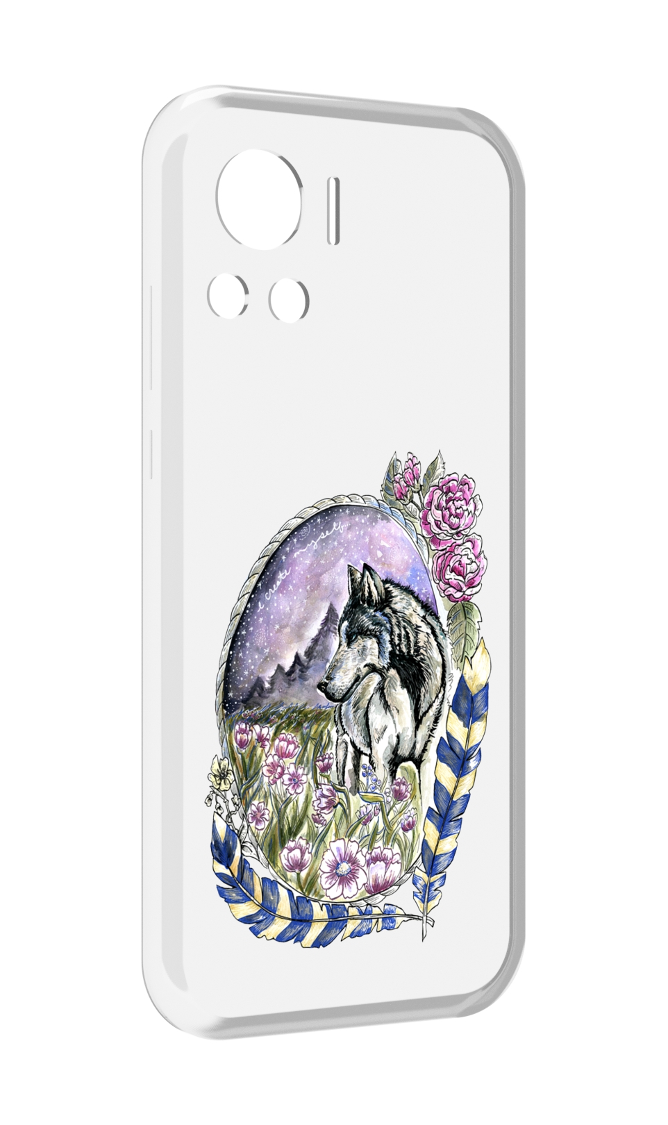 

Чехол MyPads нарисованный волк в цветах с перьями для Motorola Edge 30 Ultra, Прозрачный, Tocco