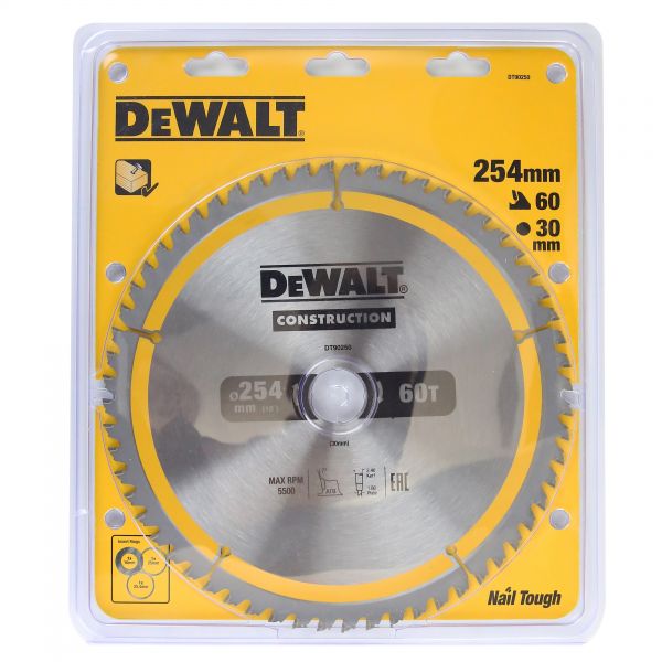 фото Пильный диск dewalt dt90250-qz, construction 254/30, 60t atb7