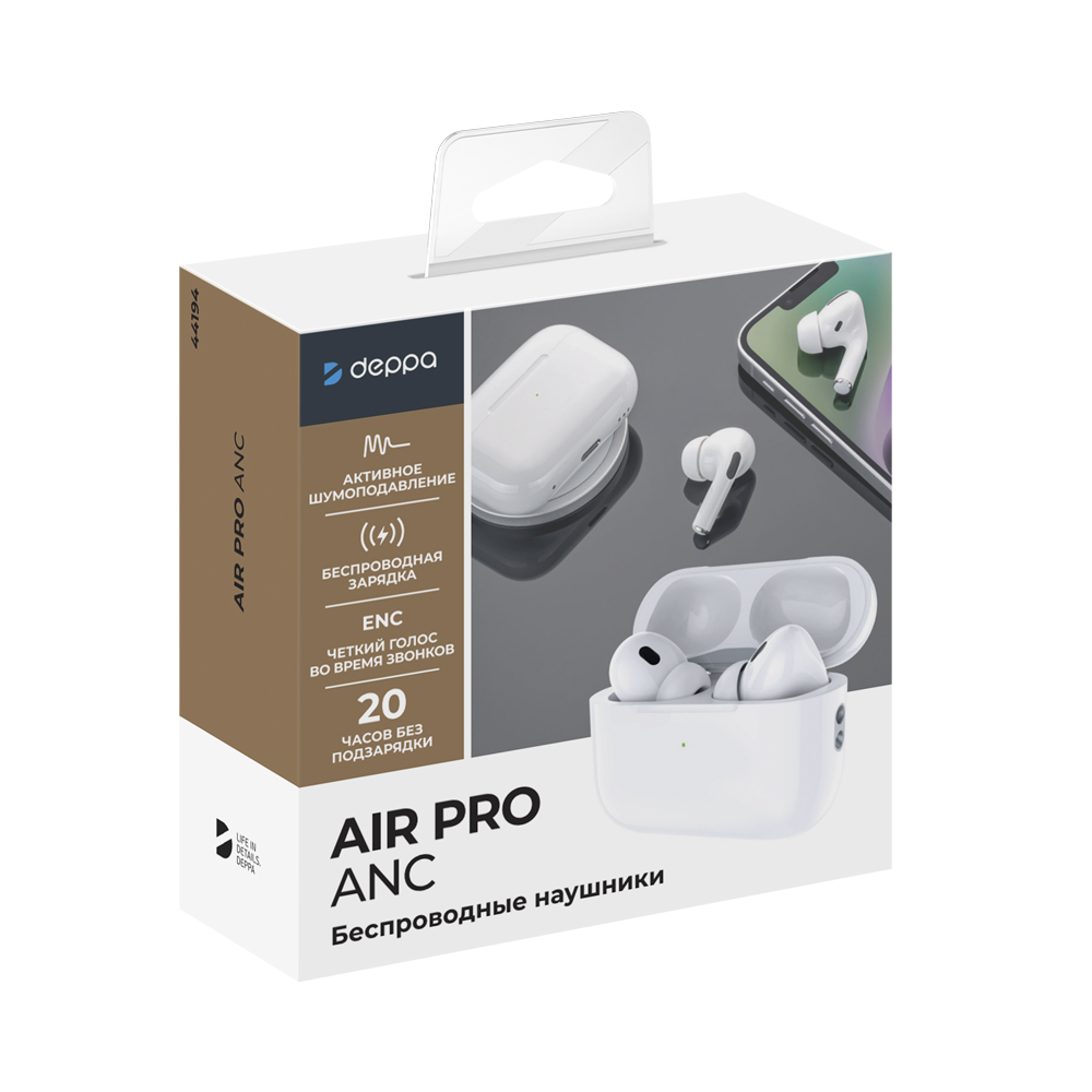 

Беспроводные наушники Deppa AirPro ANC White (44194), AirPro ANC