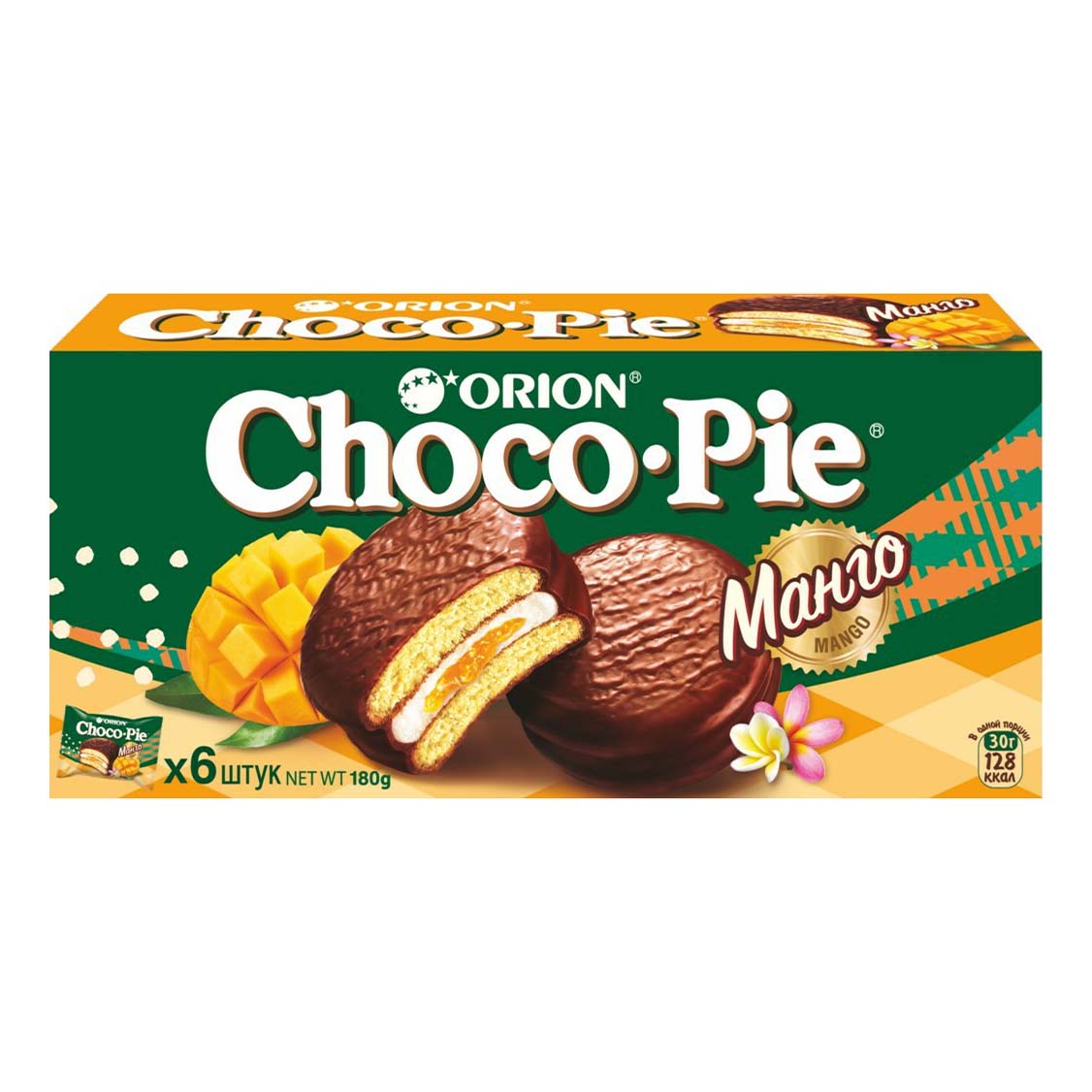 Печенье Orion Choco Pie бисквитное глазированное с манго 180 г