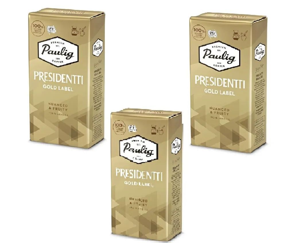 

Кофе молотый Paulig Presidentti Gold Label натуральный жареный арабика 100%, 250 г х 3 шт, Gold Label 250-3