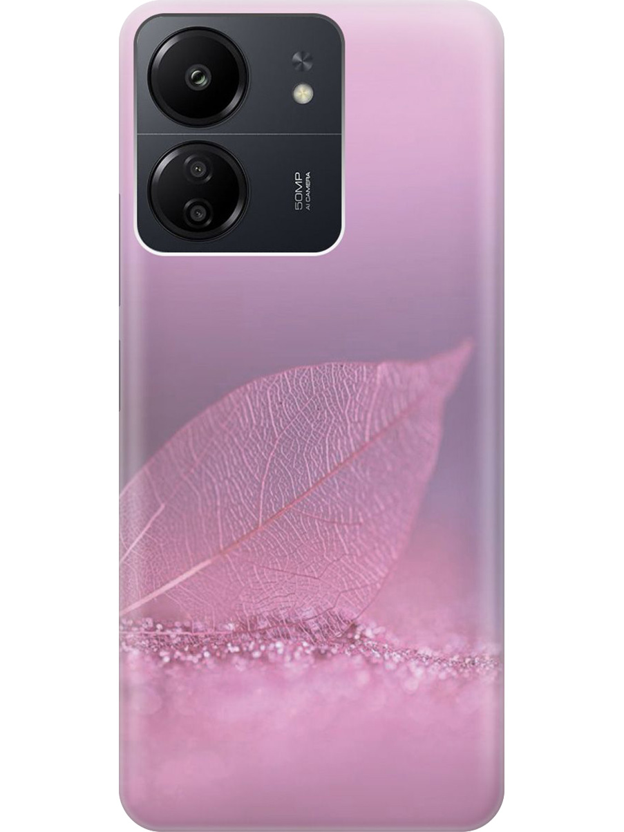 

Силиконовый чехол на Xiaomi Redmi 13C, Poco C65 с принтом "Листок в розовых блестках", Прозрачный;розовый;фиолетовый, 777767722