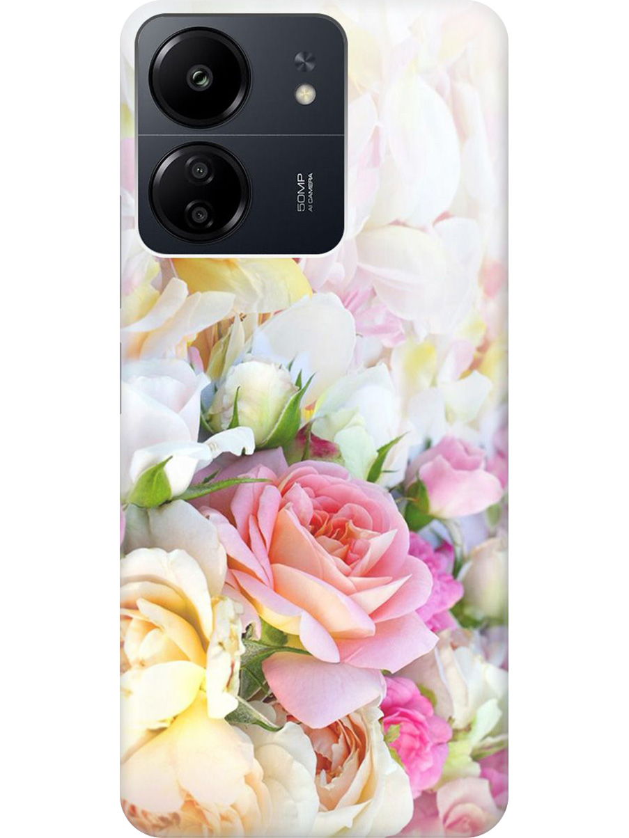 

Силиконовый чехол на Xiaomi Redmi 13C, Poco C65 с принтом "Нежные розы", Прозрачный;белый;желтый;розовый, 777767721