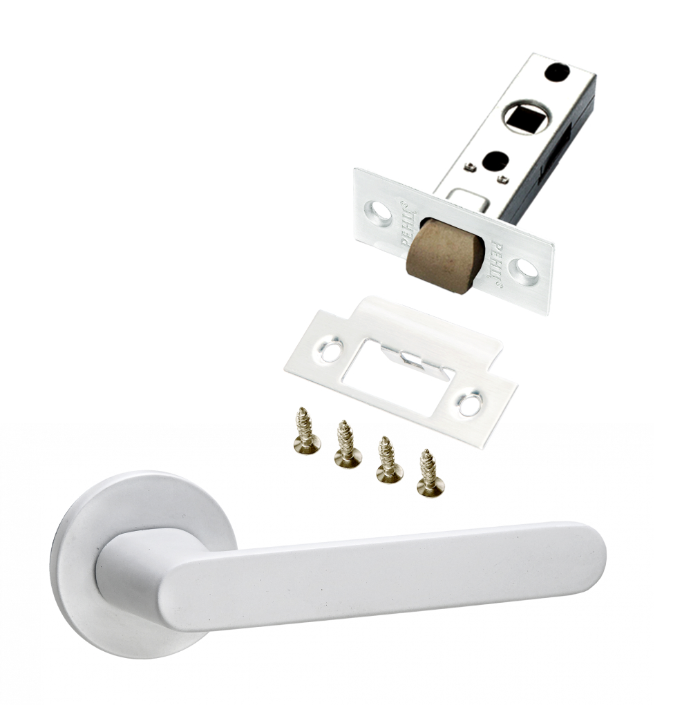

Комплект для межкомнатной двери PAULINIDOR ручки 545-06 slim + защелка 5-45 pl, Белый