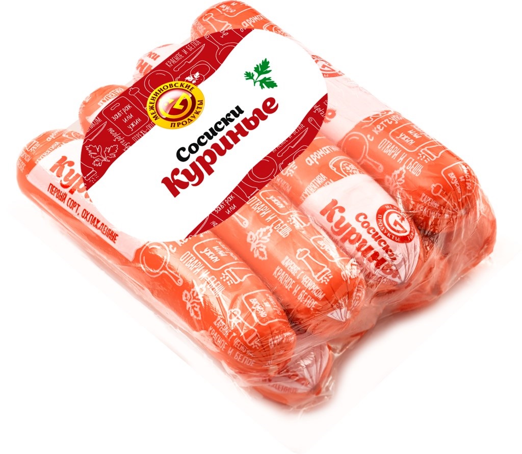 

Сосиски Межениновская птицефабрика Куриные, 1 сорт, в вакууме, 400 г