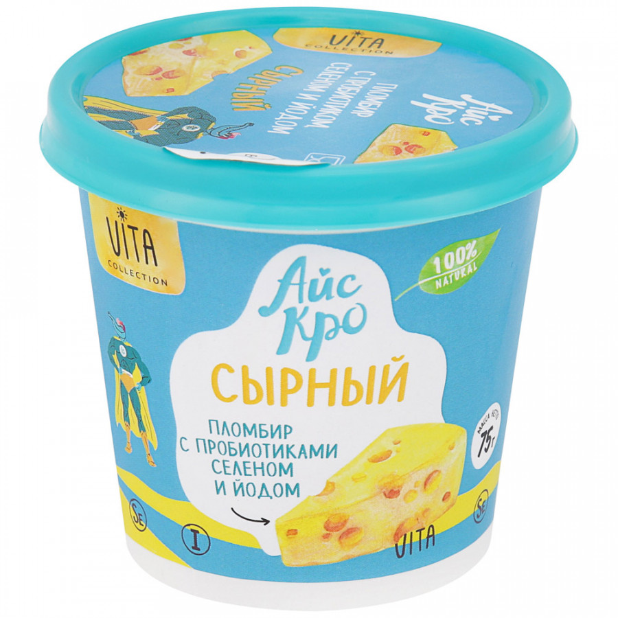 

Мороженое АйсКро пломбир, сырный, с пробиотиками, селеном и йодом, 12%, 75 г
