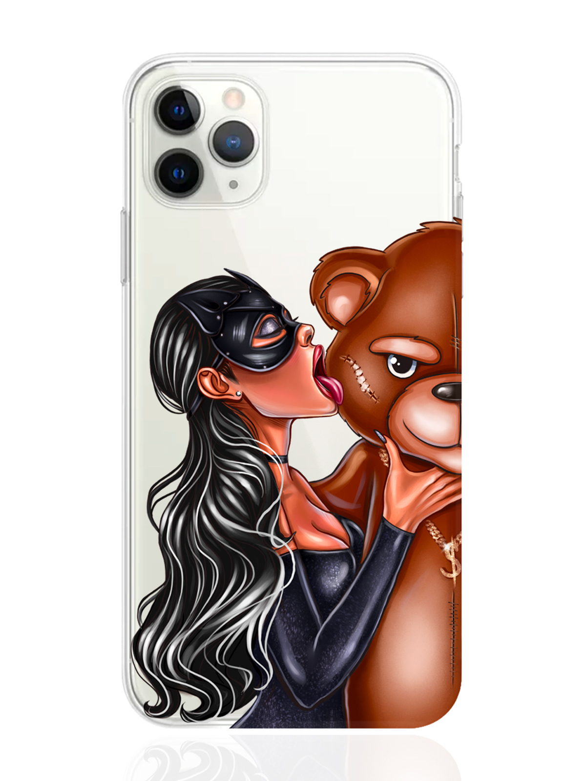 

Чехол MustHaveCase для iPhone 11 Pro Max Кошечка брюнетка и мишка прозрачный, iPhone 11 Pro Max Кошечка брюнетка и мишка