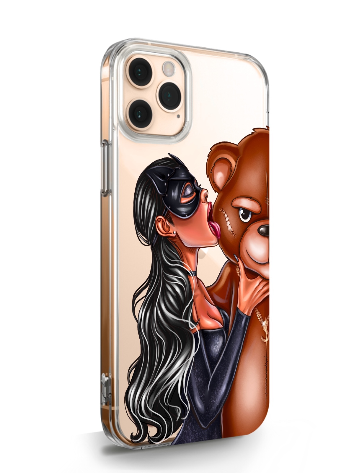 фото Чехол musthavecase для iphone 11 pro max кошечка брюнетка и мишка прозрачный