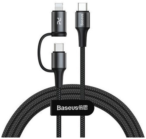 фото Кабель baseus twins usb type-c + lightning 3 a 1 м, цвет черный (catlyw-h01)