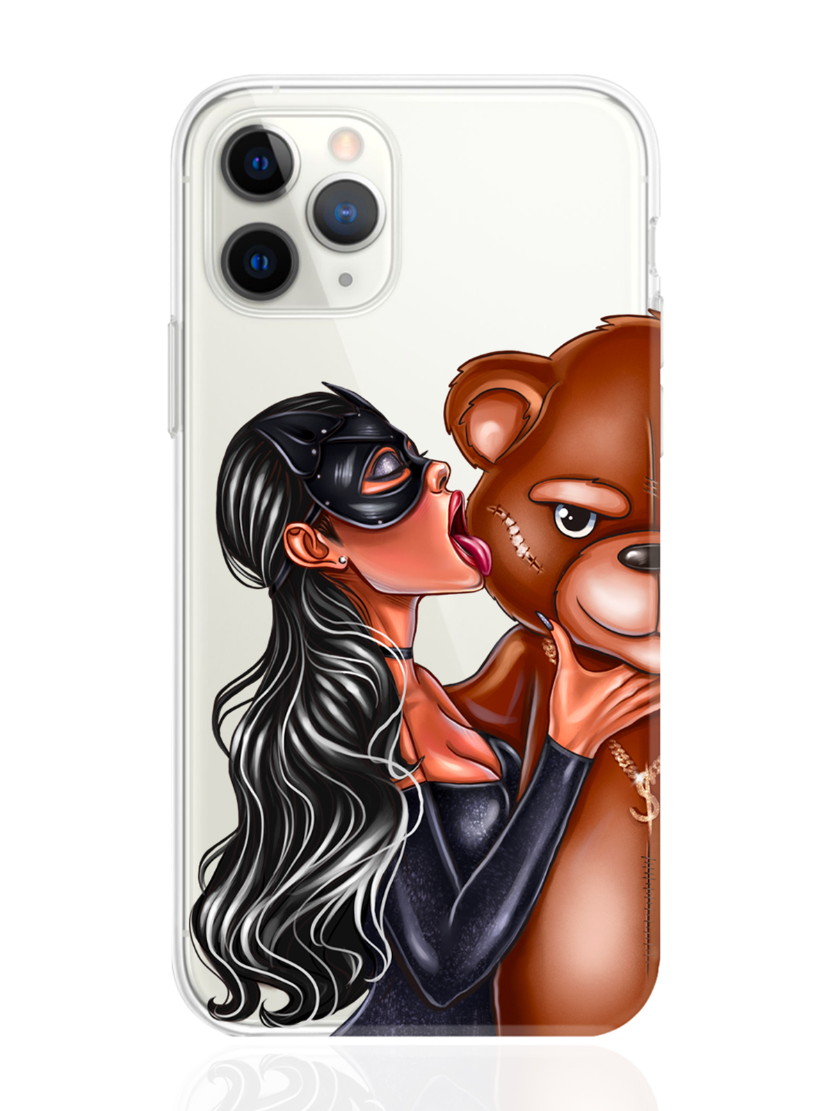 

Чехол MustHaveCase для iPhone 11 Pro Кошечка брюнетка и мишка прозрачный, iPhone 11 Pro Кошечка брюнетка и мишка