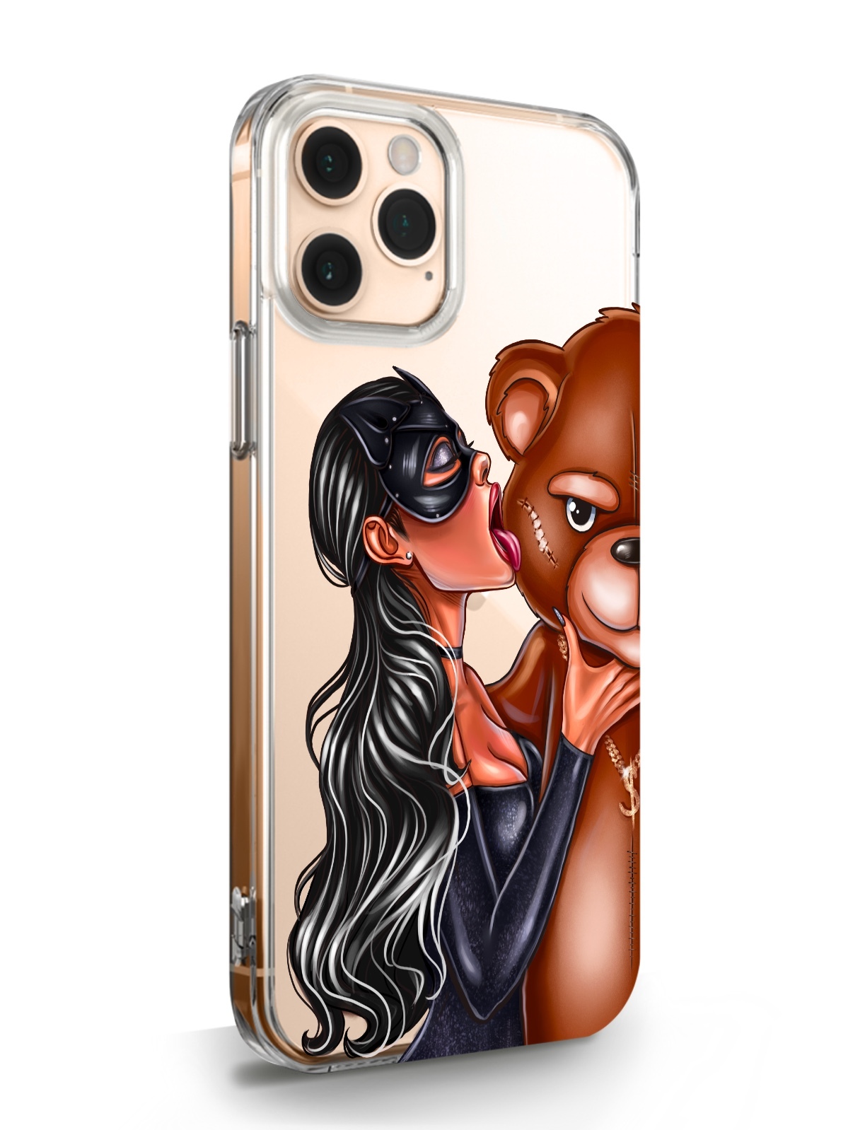 фото Чехол musthavecase для iphone 11 pro кошечка брюнетка и мишка прозрачный