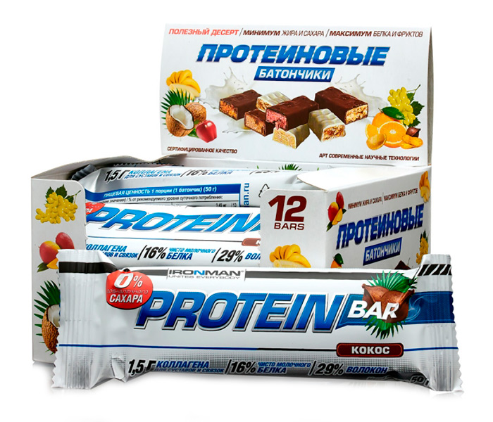 Батончик Protein Bar (без сахара) 12*50 г - кокос-темная глазурь