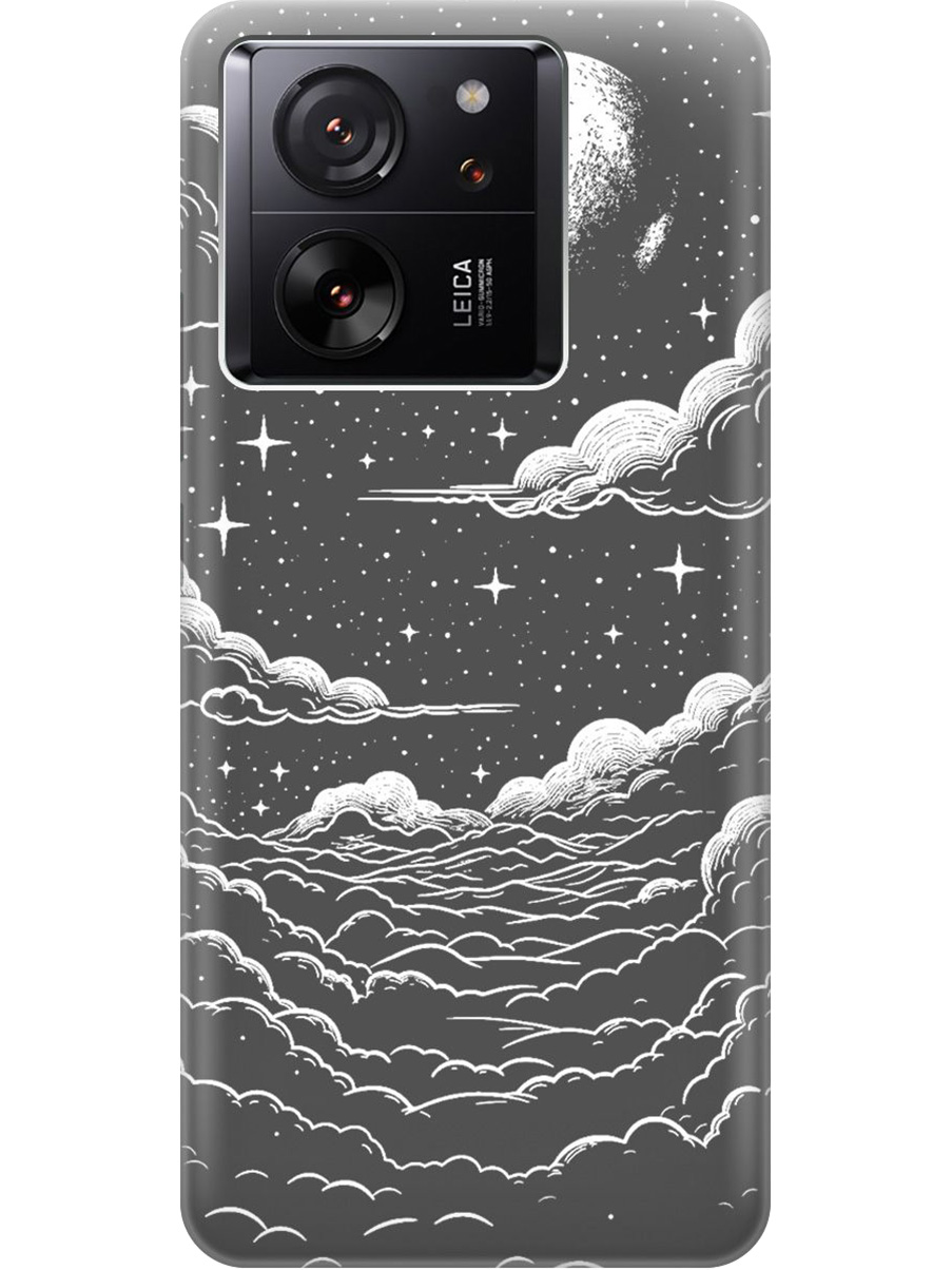 

Силиконовый чехол на Xiaomi 13T / 13T Pro с принтом "Луна и облака" матовый черный, Черный;белый, 776584841