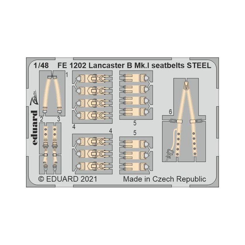 

FE1202 Eduard 1/48 Фототравление для Lancaster B Mk. I стальные ремни, Однотонный