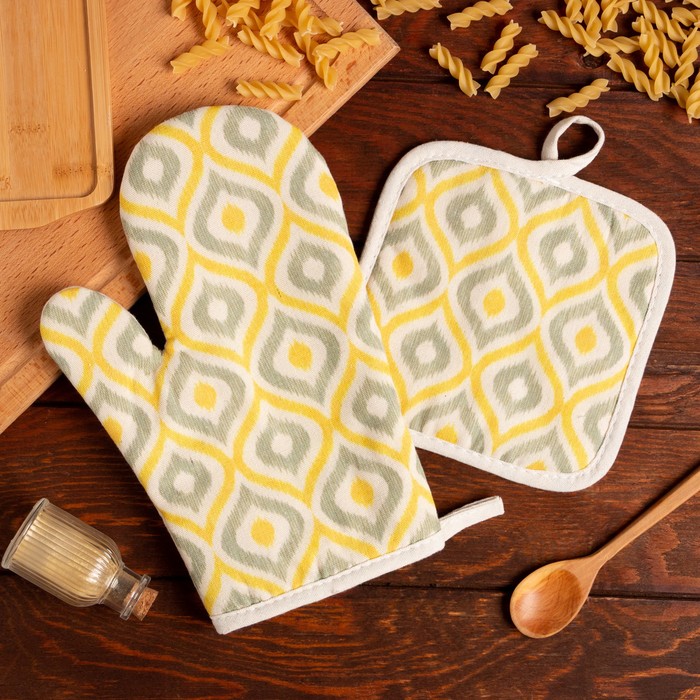 

Кухонный набор 2 предмета Доляна Волны, прихватка 17х17 , варежка 26х16 , 100% п/э