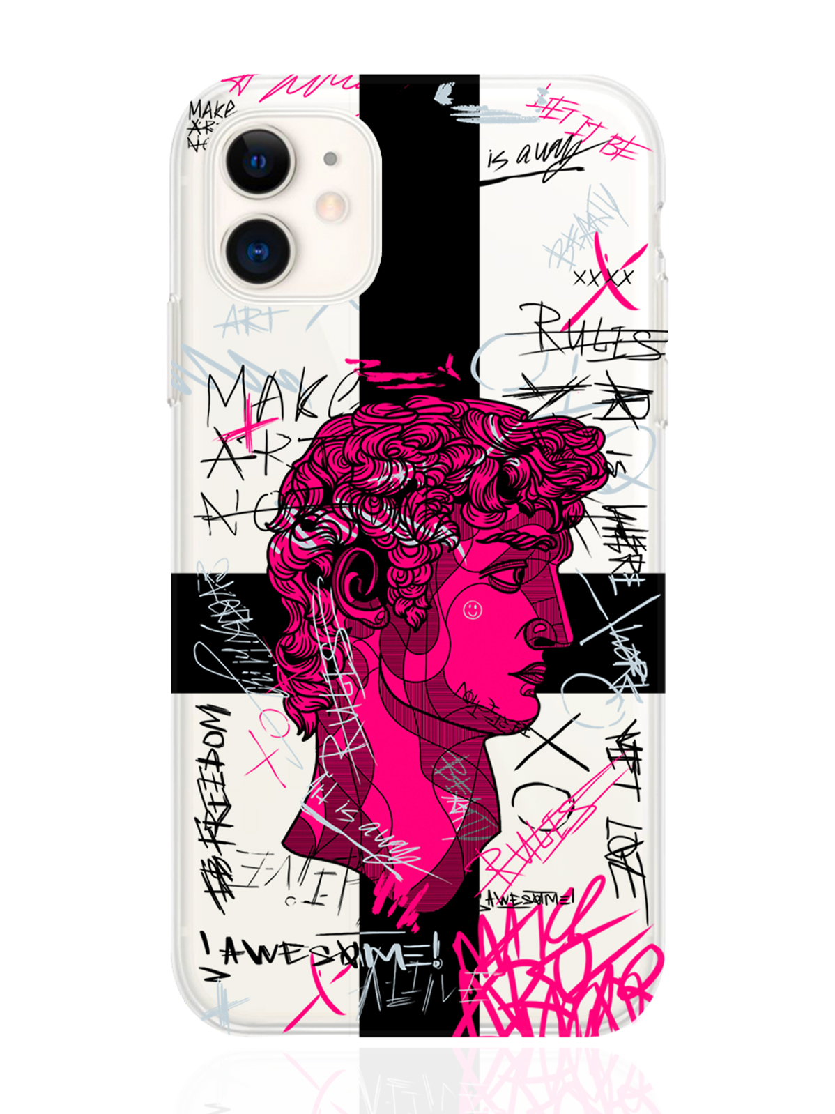 

Чехол MustHaveCase для iPhone 11 Голова Давида граффити прозрачный, iPhone 11 Голова Давида граффити