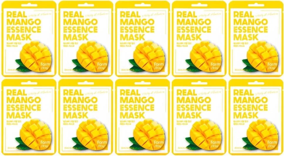 Маски для лица FarmStay с Экстрактом Манго REAL MANGO ESSENCE 23 мл - 10 шт